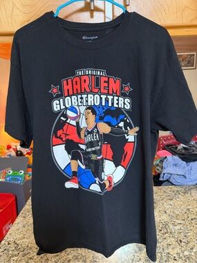 Champion Black Harlem Globetrotters Graphic Tee with Red, Blue and White Accents